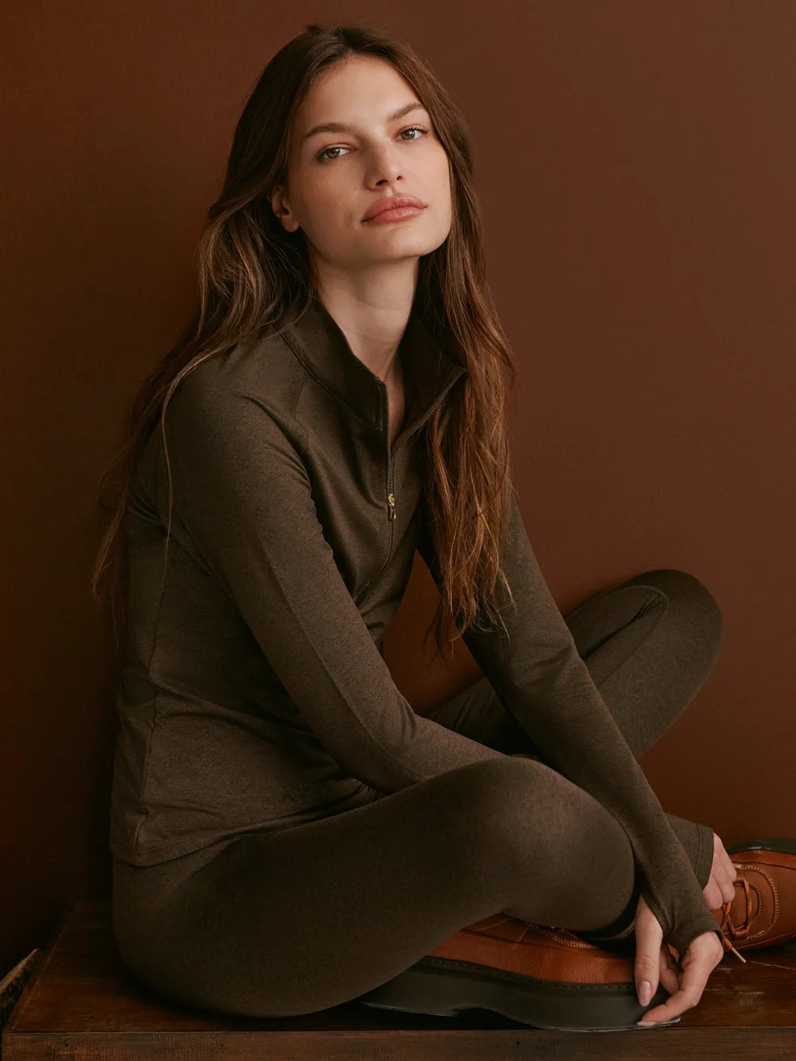 Always Warm Half Zip Base Layer - Deep Chocolate Marl