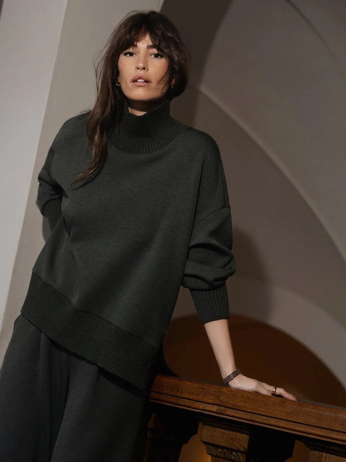 Barker High Neck Sweat - Olive Marl