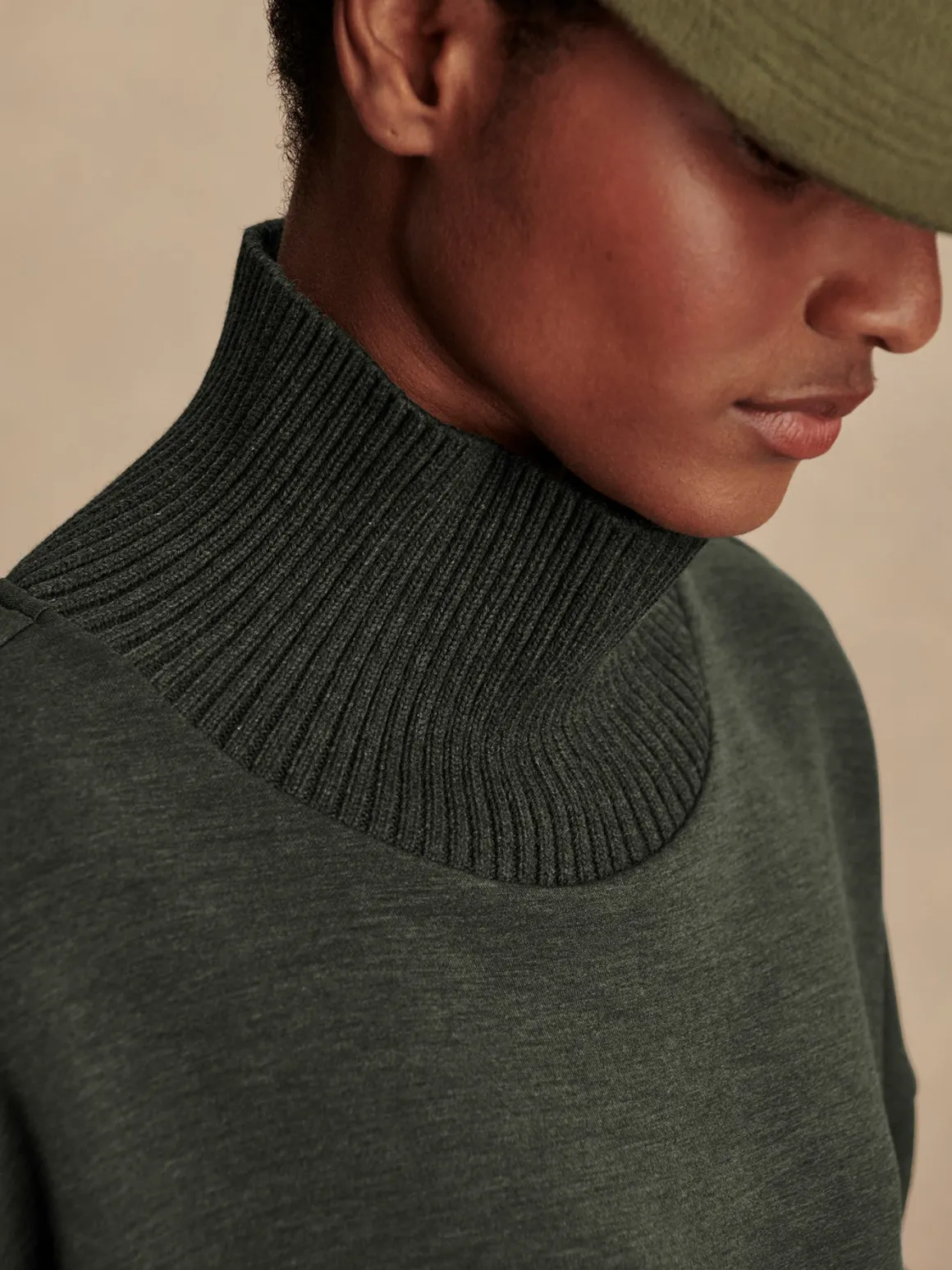 Barker High Neck Sweat - Olive Marl