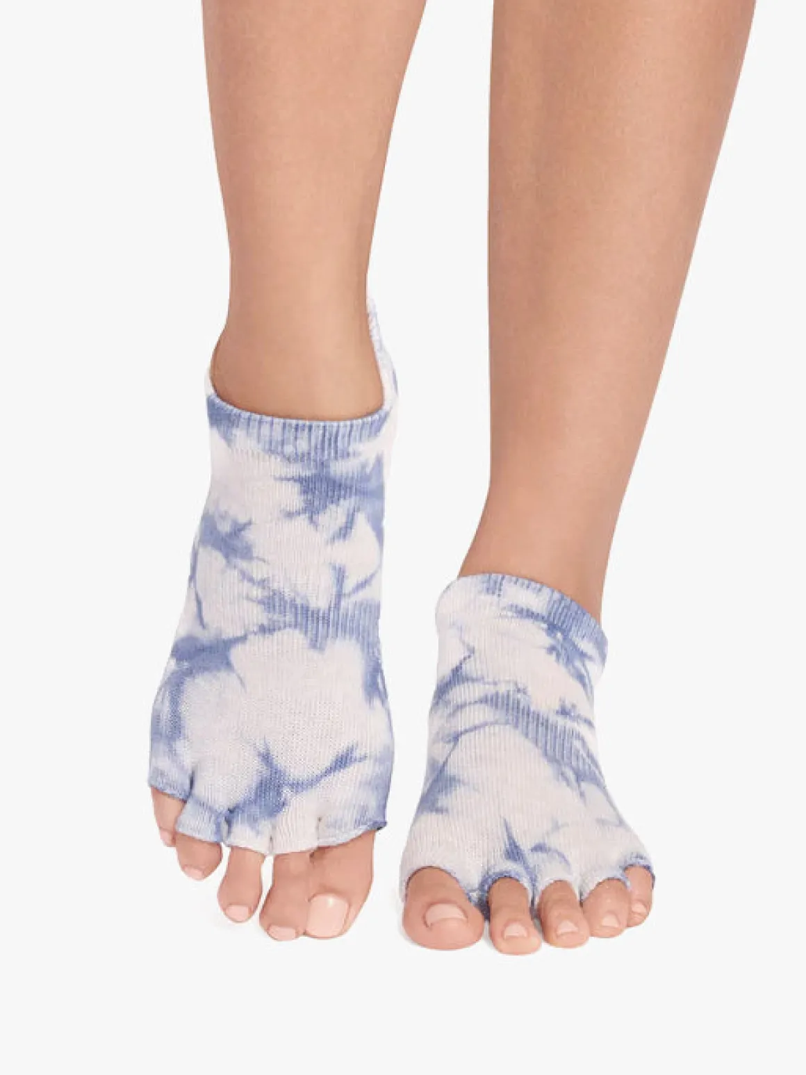 Half Toe Low Rise Grip Socks - Soft Blue Tie Dye