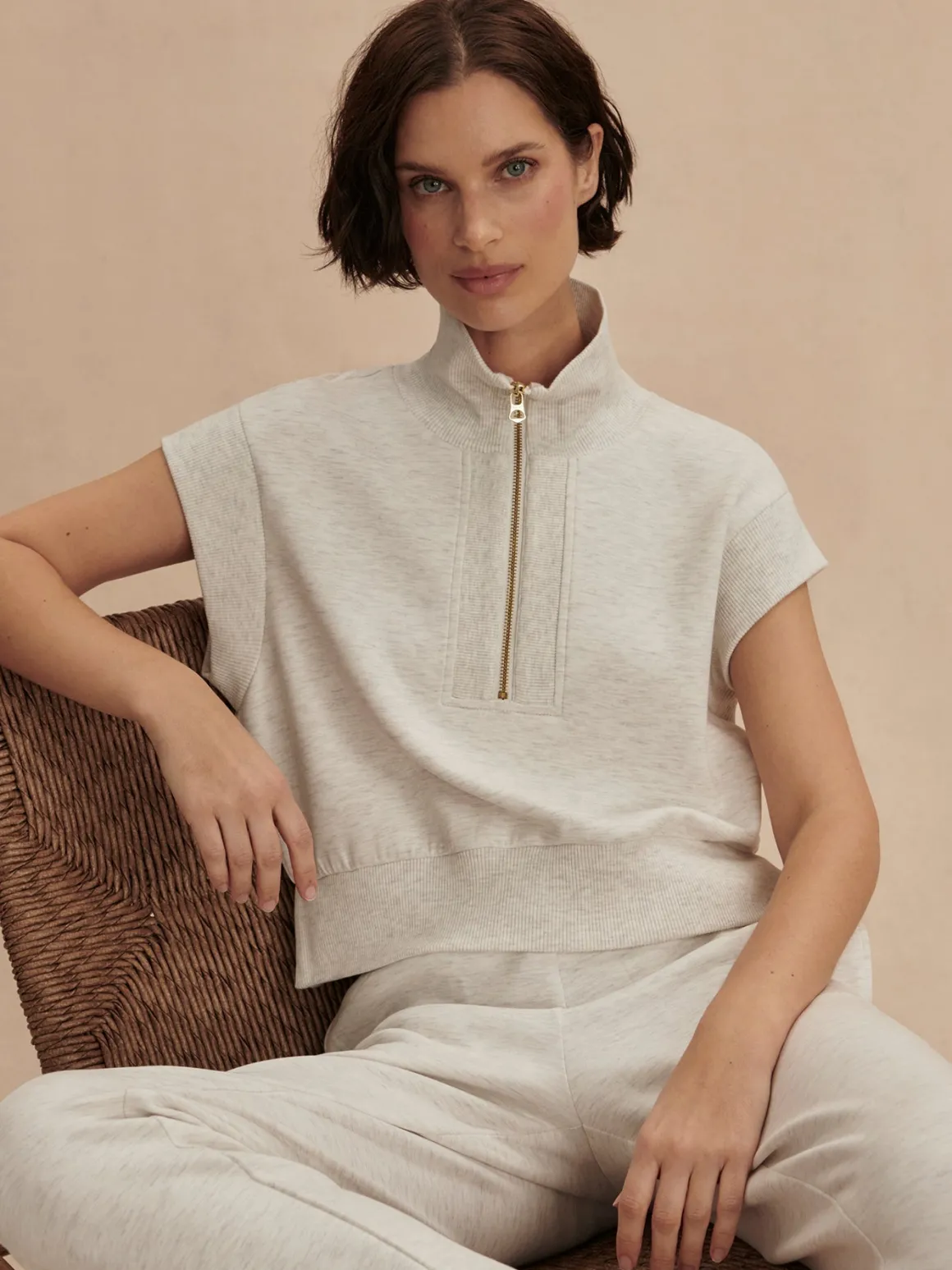 Kelly Half Zip Sweat - Ivory Marl
