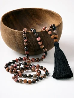 Mala Bead Necklace - Black Rhodonite