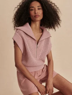 Mila Half Zip Knit - Pale Mauve