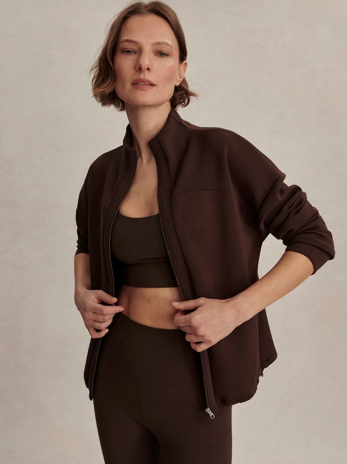 Tayah Zip Through Sweat - Coffee Bean