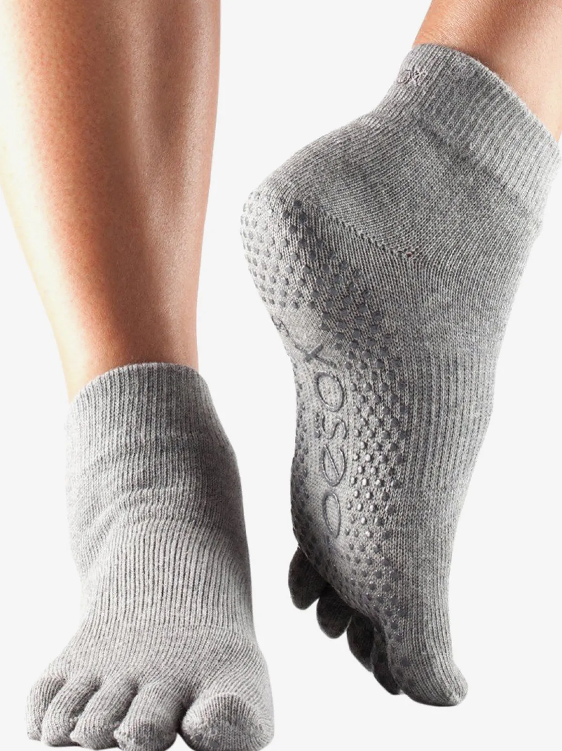 Toesox Full Toe Ankle Grip Socks - Heather Grey