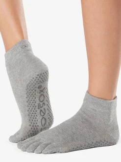 Toesox Full Toe Ankle Grip Socks - Heather Grey