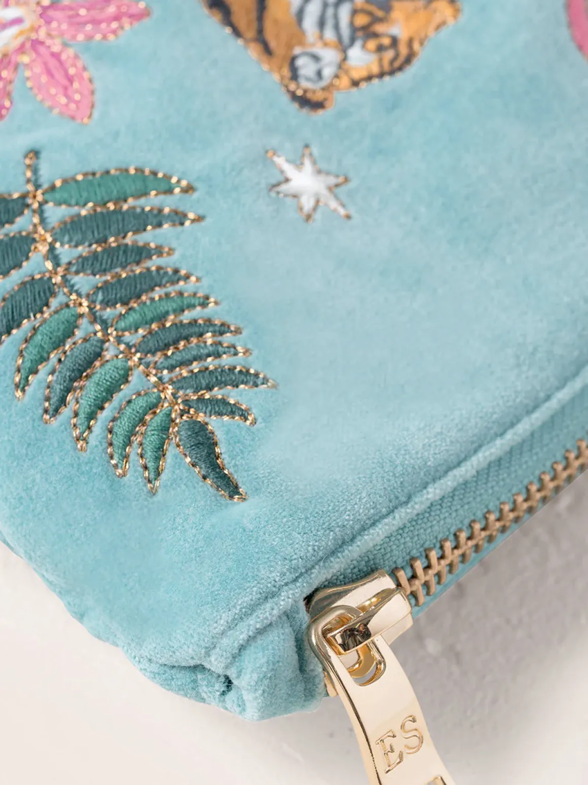 Velvet Everyday Pouch - Dusky Teal Celestial Tigers