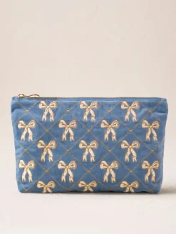 Velvet Everyday Pouch - Lattice Bows Dusky Blue