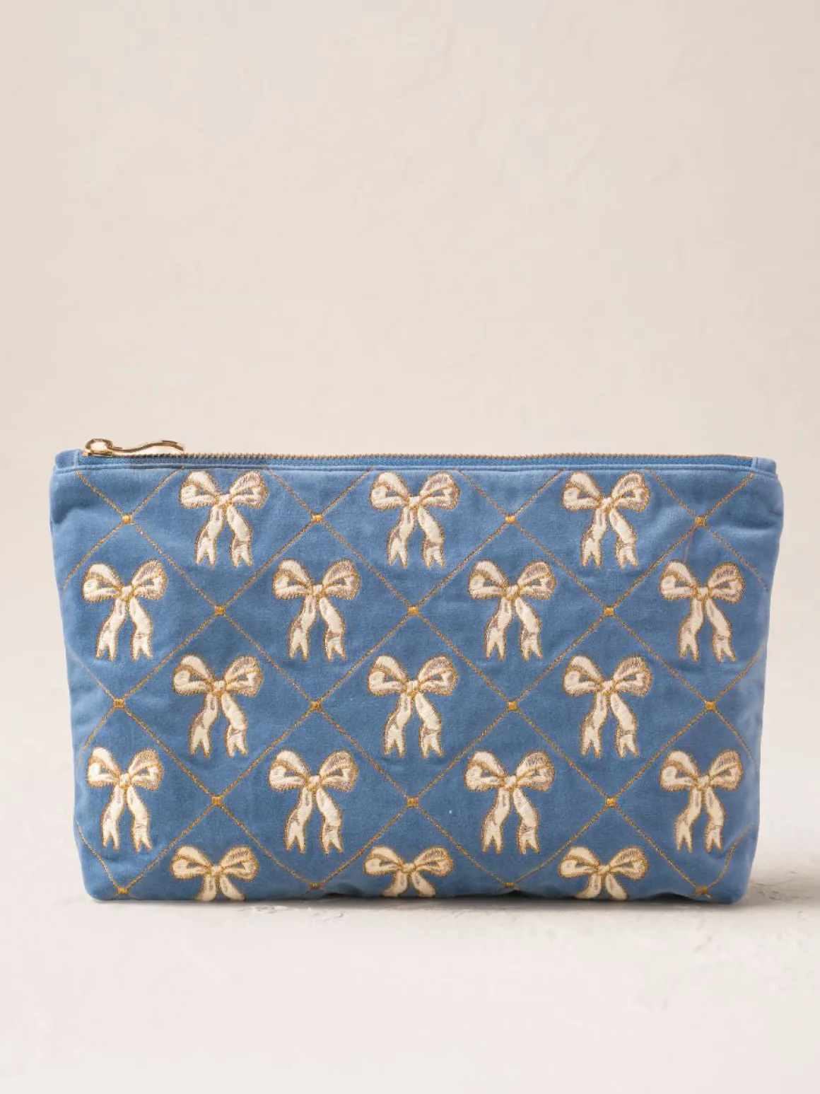 Velvet Everyday Pouch - Lattice Bows Dusky Blue