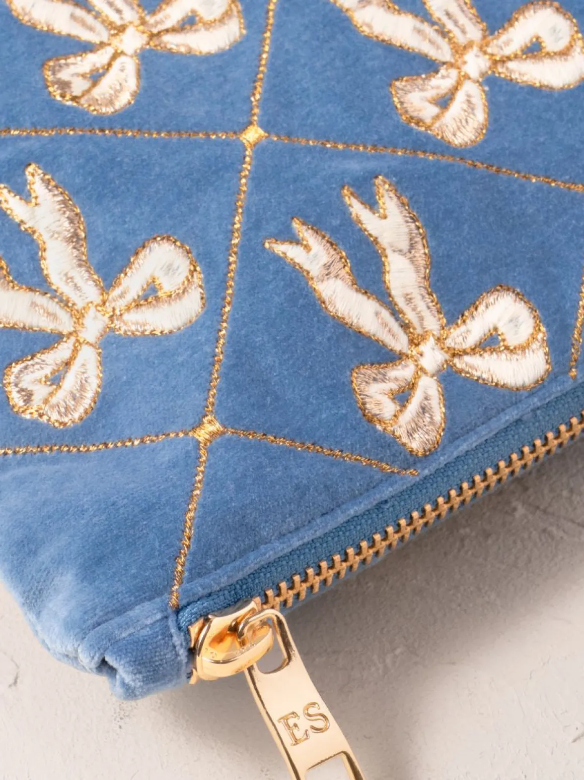 Velvet Everyday Pouch - Lattice Bows Dusky Blue