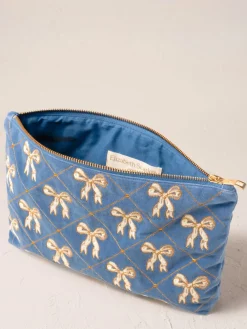 Velvet Everyday Pouch - Lattice Bows Dusky Blue